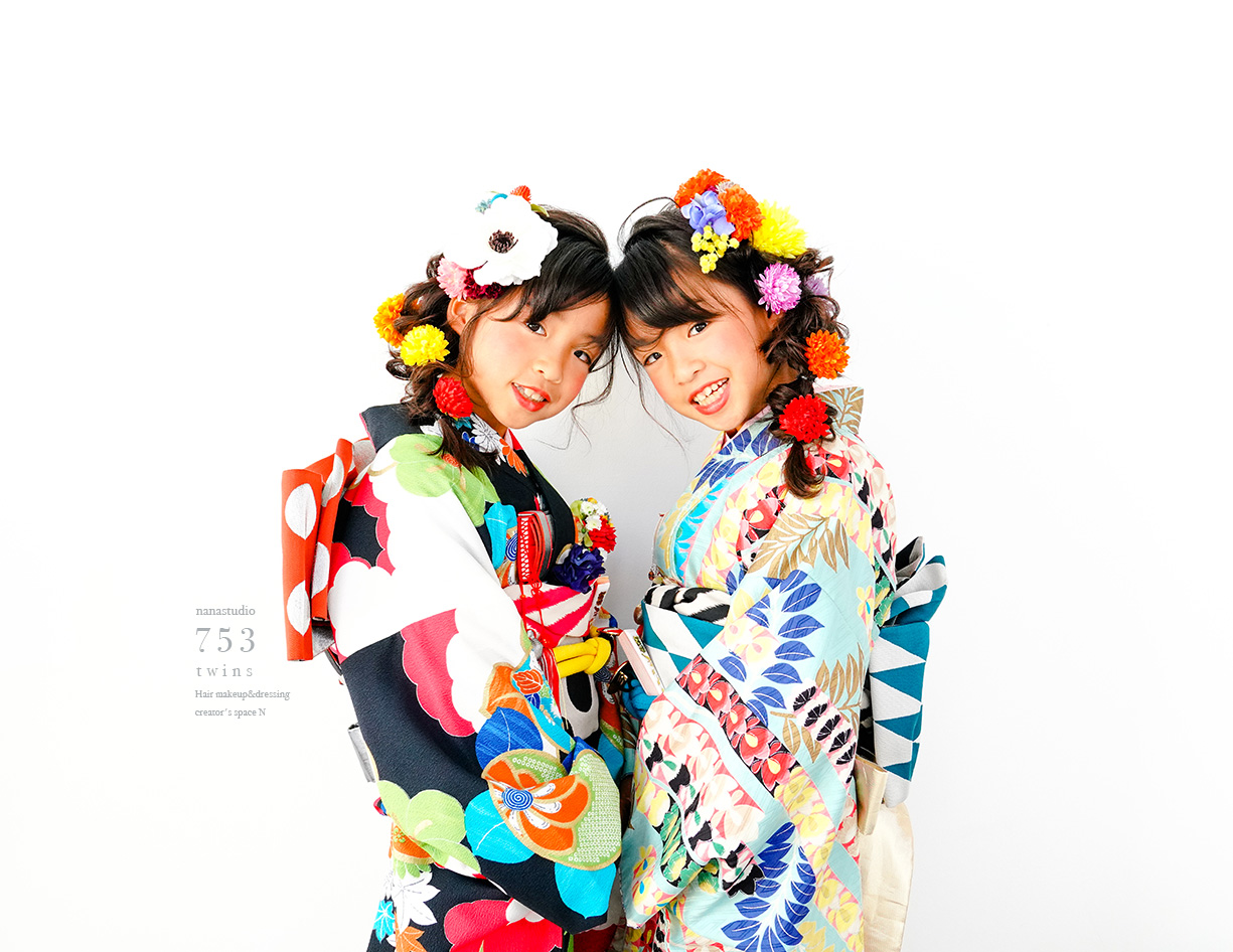 7歳双子 七五三前撮り 京都 フォトスタジオ バースデーフォト 七五三写真 マタニティフォト