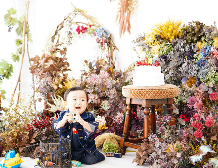 お花と背景にこだわる バースデーフォト 京都 フォトスタジオ バースデーフォト 七五三写真 マタニティフォト